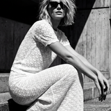 Lace Knit Midi Skirt Ivory