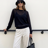 Knit Linen Crew Neck Black