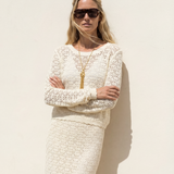 Lace Knit Midi Skirt Ivory