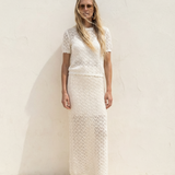 Lace Knit Midi Skirt Ivory
