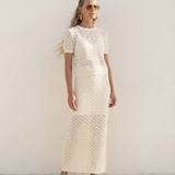 Lace Knit Midi Skirt Ivory