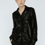 Sequin Button Down Black