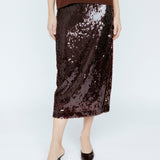 Sequin Midi Skirt Mahogany