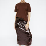 Sequin Midi Skirt Mahogany