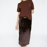 Sequin Midi Skirt Mahogany