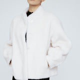 Wool Bomber Teddy Jacket Ivory Rose