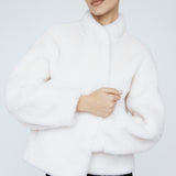 Wool Bomber Teddy Jacket Ivory Rose