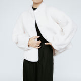 Wool Bomber Teddy Jacket Ivory Rose