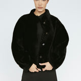 Wool Bomber Teddy Jacket Black