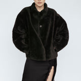 Wool Bomber Teddy Jacket Black