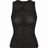 Mesh Gather Front Tank Black