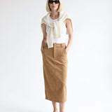 Suede Midi Skirt Tan