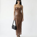 Stretch Sequin Dress Tawny