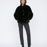 Wool Bomber Teddy Jacket Black