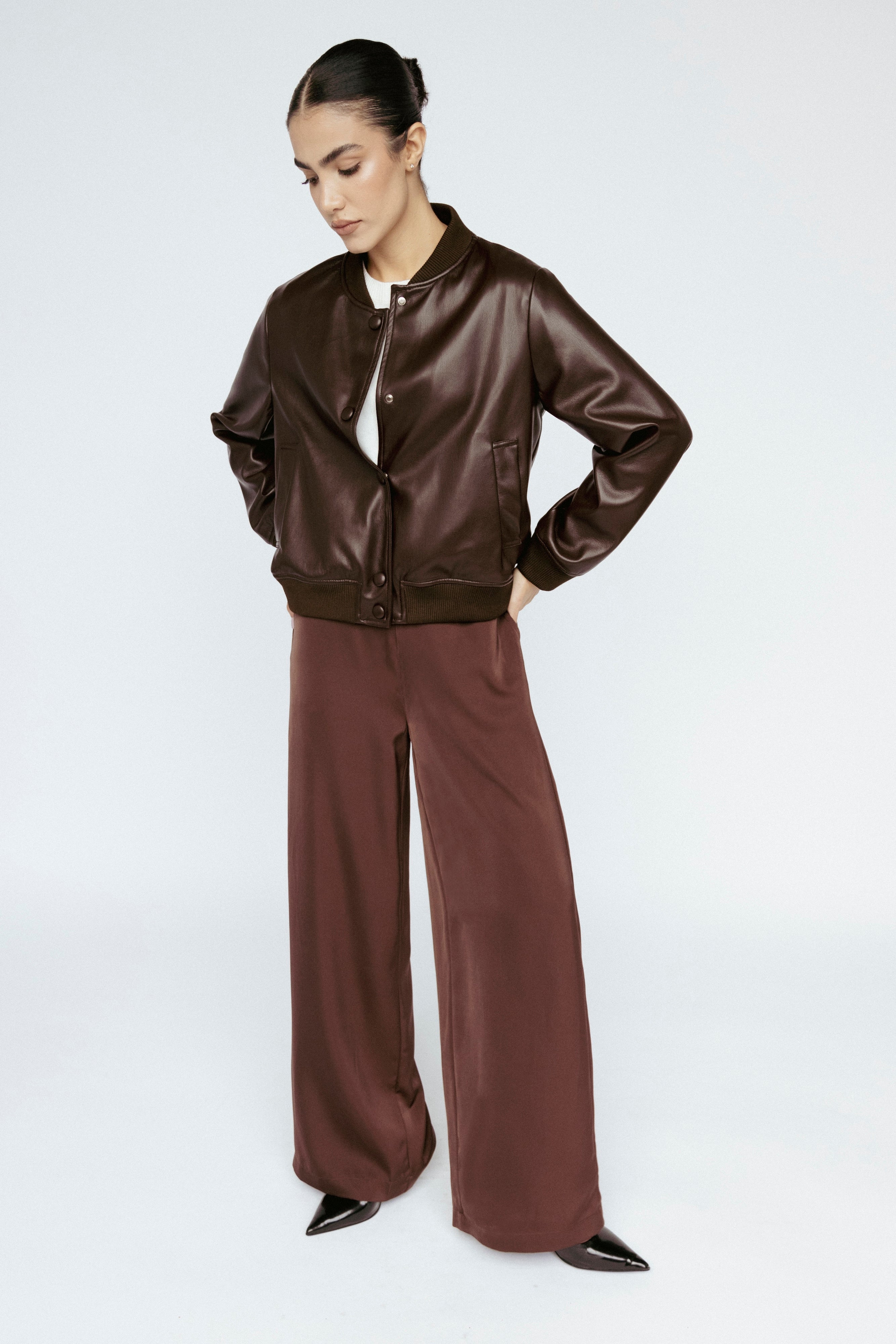 Butter Satin Wide Leg Pant Mahogany