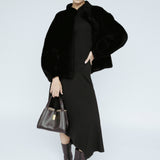 Wool Bomber Teddy Jacket Black