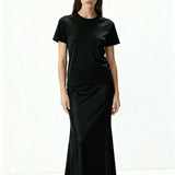 Butter Satin Bias Cut Skirt Black