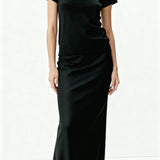 Butter Satin Bias Cut Skirt Black