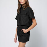 Linen Cotton Mini Skirt Black