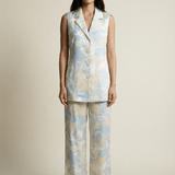 Butter Satin Pleated Pant Celeste Print