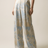Butter Satin Pleated Pant Celeste Print