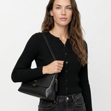 Ribbed Knit Button Front Black