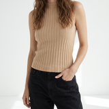 Ribbed Mock Neck Tank Camel