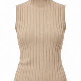 Ribbed Mock Neck Tank Camel