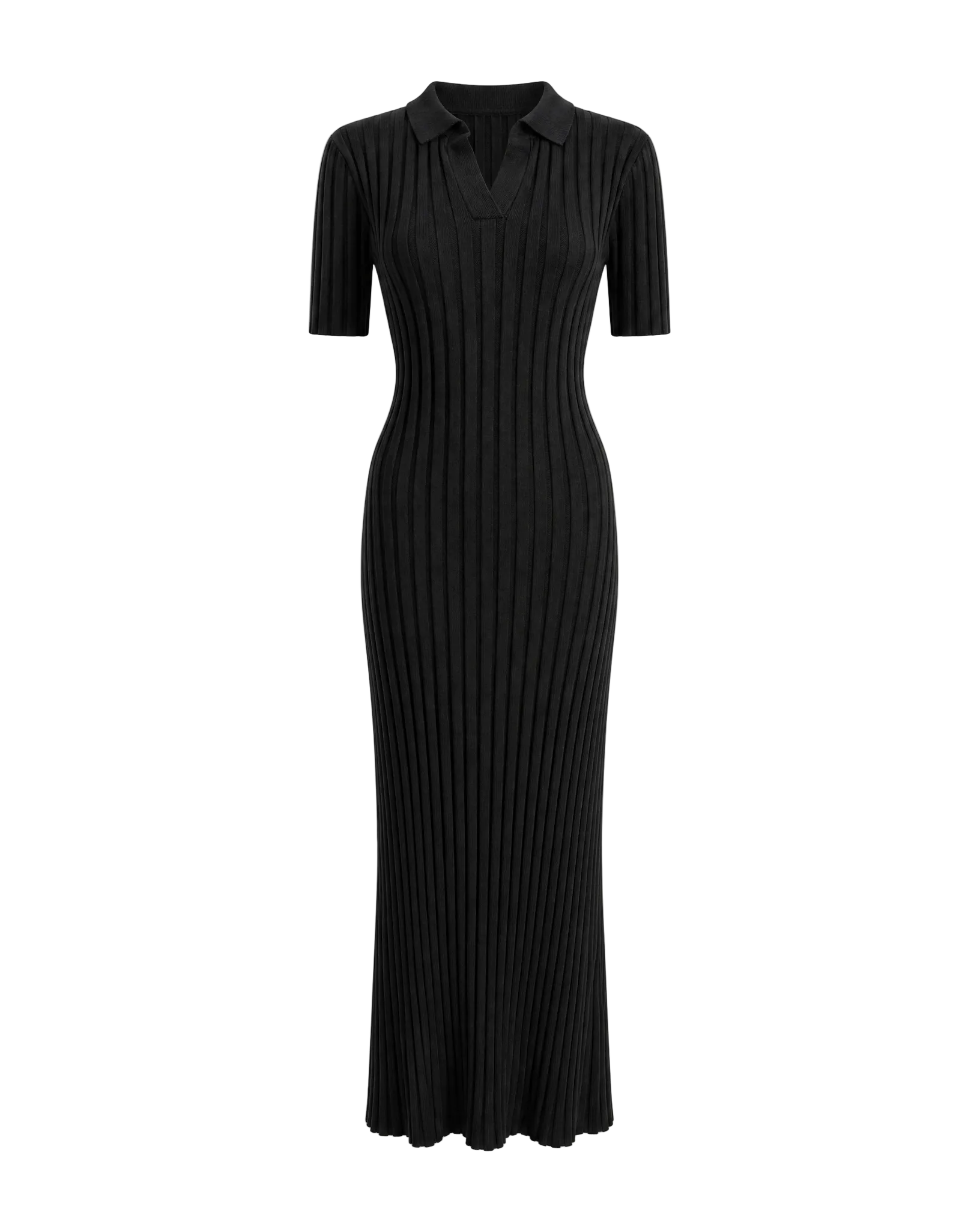 Black ribbed dress on a white background