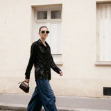 Sequin Button Down Black
