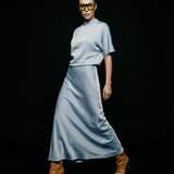 Butter Satin Bias Cut Skirt Soft Blue