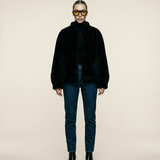 Wool Bomber Teddy Jacket Black