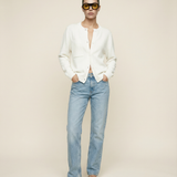 Cashmere Blend Button Sweater Ivory