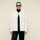Wool Bomber Teddy Jacket Ivory Rose