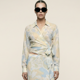 Chiffon Wrap Blouse Celeste Print