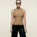 Ribbed Mock Neck Tank Camel
