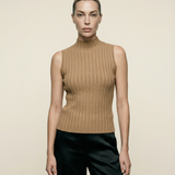 Ribbed Mock Neck Tank Camel