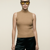 Ribbed Mock Neck Tank Camel