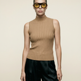 Ribbed Mock Neck Tank Camel