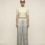 Butter Satin Pleated Pant Celeste Print