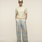 Butter Satin Pleated Pant Celeste Print