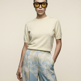 Butter Satin Pleated Pant Celeste Print