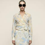 Chiffon Wrap Blouse Celeste Print