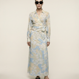 Chiffon Wrap Blouse Celeste Print