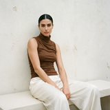 Bamboo Pleated Mockneck Tank Coco