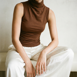 Bamboo Pleated Mockneck Tank Coco