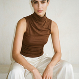 Bamboo Pleated Mockneck Tank Coco
