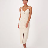 Ribbed Button Front Dress Cream