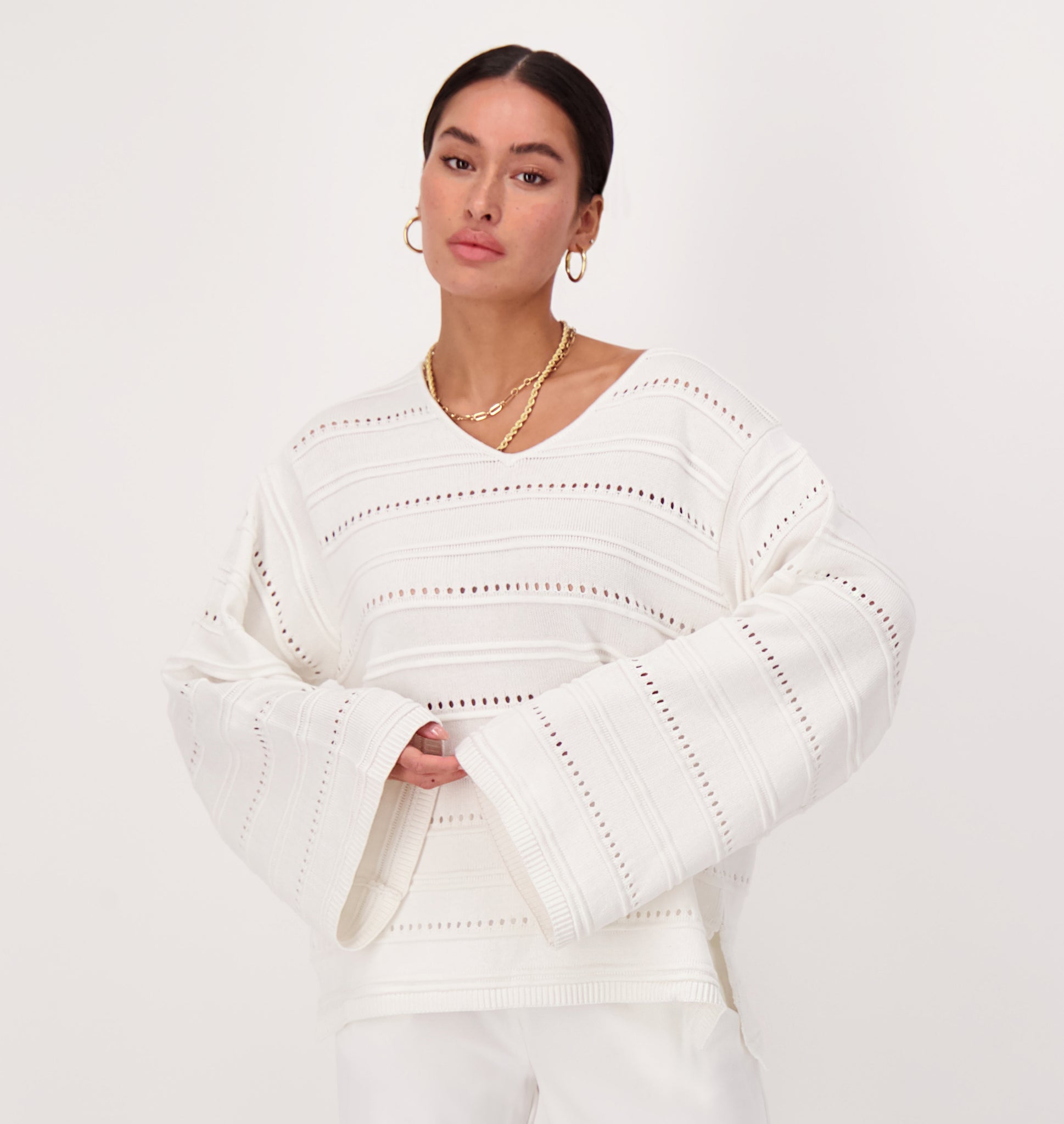 Cotton Cashmere Wide Arm Sweater